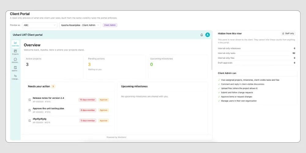 New client dashboard and navigation